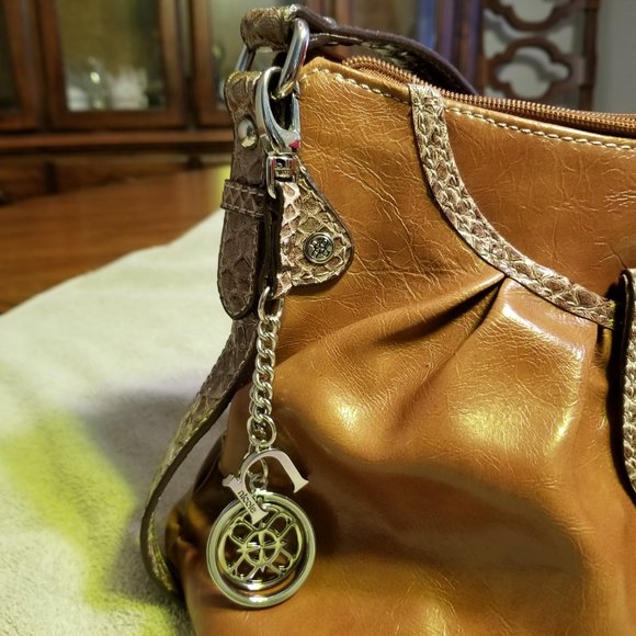 nicole by Nicole Miller Cognac Shoulder Bag with Snake Skin detail - Picture 4 of 16